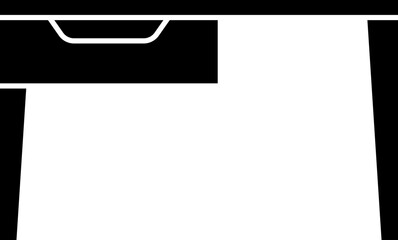 A minimalist black and white illustration of a desk with a drawer, simple and clean.
