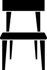 A simple, solid black chair illustration, showcasing a minimalist design with four legs and a backrest.