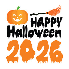 Halloween 2026 Vector Art with Dripping Font, Broom, and Pumpkin