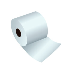 Single roll of white and clean toilet or lavatory paper icon, 3d realistic vector mockup illustration isolated on background. Hygienic paper template for brand design.