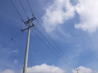Electric Power Lines and Utility Poles Under Clear Blue Sky