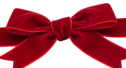A close up of a red velvet bow with a knot in the center against a black background image view