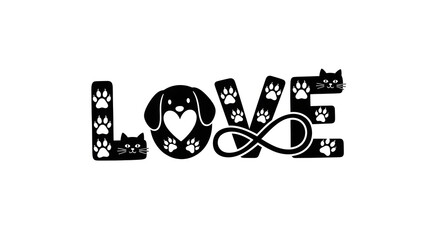 Love Dog Cat Paw Print Silhouette Text Design