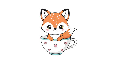 Adorable Fox Cup Cute Animal Cartoon Illustration Design