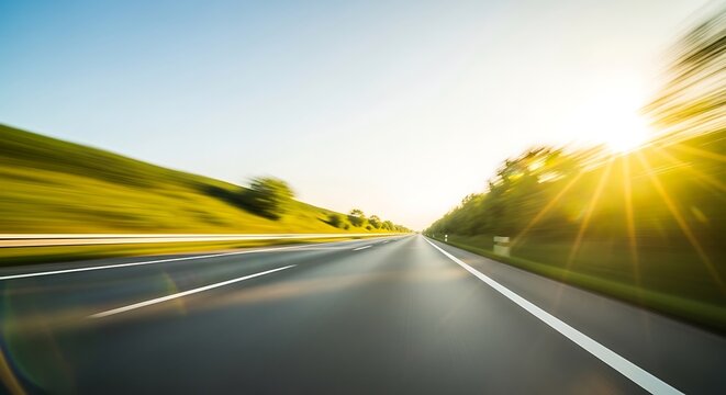 Open highway stretching towards the sun with motion blur effect background