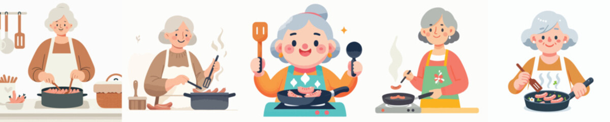 vector grandmother fried sausage