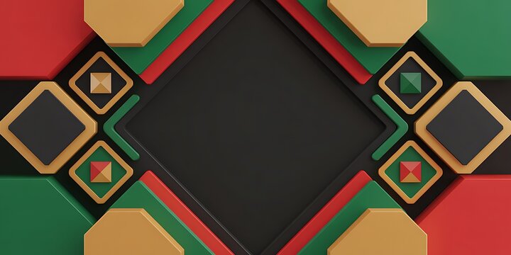 Black History Month Geometric Frame Background with Diamond Shape, Pan African Colors and Copy Space