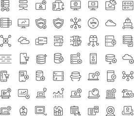 cybersecurity, network, data, icons, digital, server, VPN, cloud, analytics, communication, laptop, smartphone, user, shield, connection, interface, tech, protection, system, device