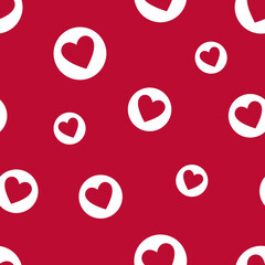 Bold Red Hearts in White Circles Seamless Pattern