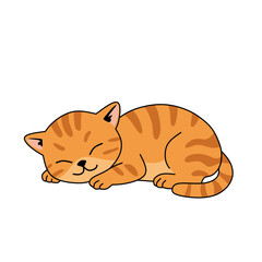 Cute orange tabby kitten sleeping peacefully. Adorable pet illustration for animal lovers, children’s books, and educational materials about cat life stages
