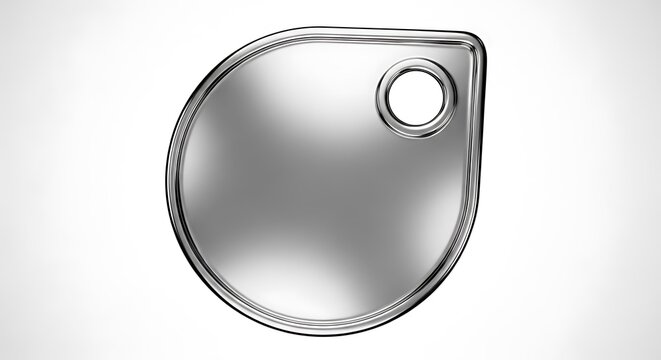A single, polished silver metal tag with a hole, reflecting light and appearing sleek and modern, suitable for branding or identification mockup background