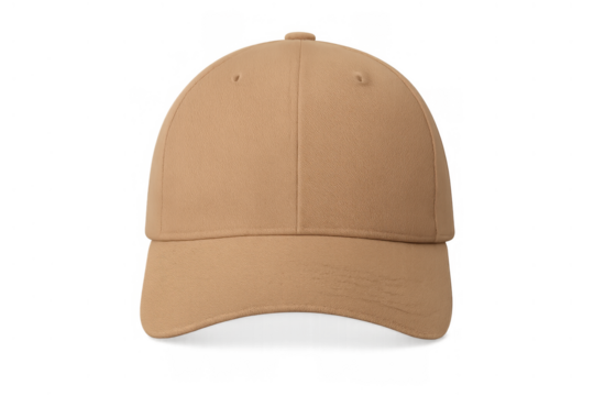 Beige baseball cap, classic adjustable headwear, front view showing casual fashion accessory for outdoor style