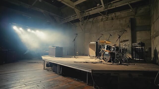 Empty stage of a small unplugged live music concert