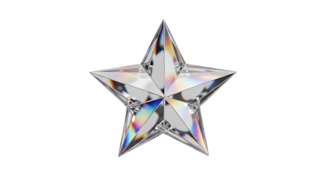 A clear crystal star with rainbow reflections on a black background in a studio setting - Powered by Adobe