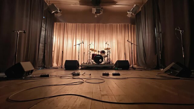 Empty stage of a small unplugged live music concert