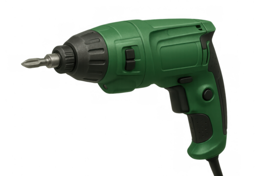 Green electric screwdriver with a phillips head bit, a common tool for diy projects, home improvement, and repair tasks