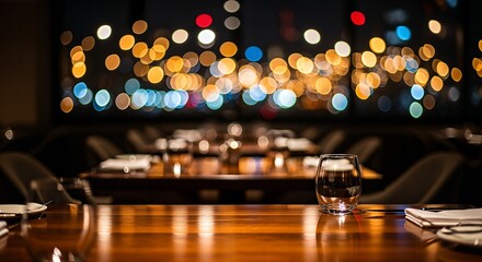 Elegant dining experience with bokeh lights in the background.