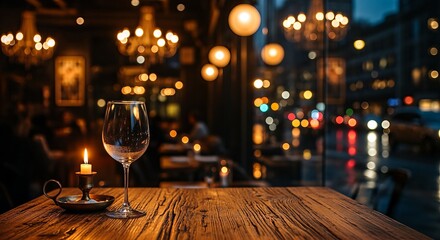 Romantic Evening - Wine Glass and Candlelight in a Cozy Restaurant.