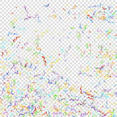 Colorful Serpentine. Holiday Foil Streamers Ribbons. Confetti Star Falling on Transparent Background. Party, Birthday Vector Template. Sparkle Serpentine. Celebration Elements. Bright Festive Tinsel.