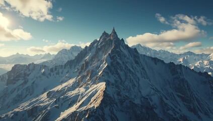 Explore majestic snow-capped mountains under a vibrant blue sky with wispy clouds, perfect for adventure, travel, and breathtaking scenery inspiration
