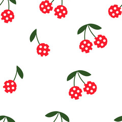 Red and White Polka Dot Cherries Seamless Pattern