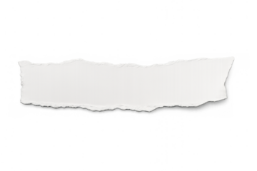 Torn white paper strip with rough edges providing blank space for notes, message or advertising on transparent background