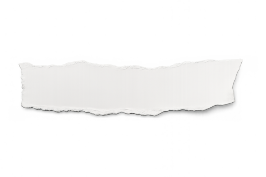 Torn white paper strip with rough edges providing blank space for notes, message or advertising on transparent background - Powered by Adobe