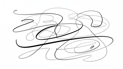Abstract black ink scribbles and lines creating a chaotic yet balanced composition on a white background