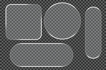Collection of transparent glass shapes with rounded corners on a checkered background