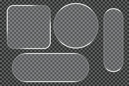 Collection of transparent glass shapes with rounded corners on a checkered background