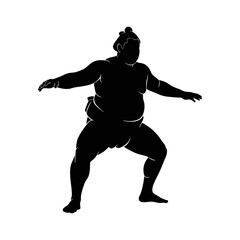 Silhouette of a sumo wrestler against a white background