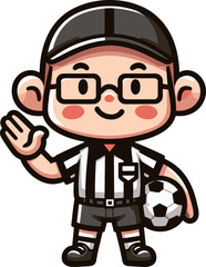 メガネをかけたサッカーの審判のイラスト