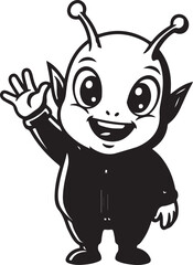 Adorable Cartoon Alien Character Waving Happily