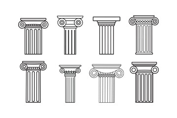 Ionic and Doric Greek column set Vector illustration