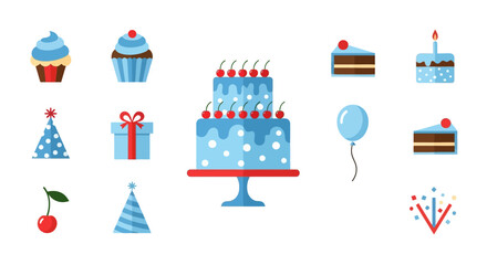 a festive birthday scene with cake cupcakes balloons gifts and decorations