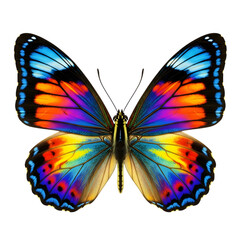 Obraz premium Vibrant rainbow butterfly with detailed wings on a black background