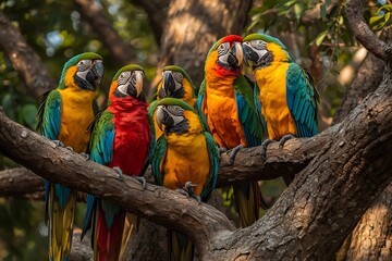 A Group of Colorful Parrots Perched Together
