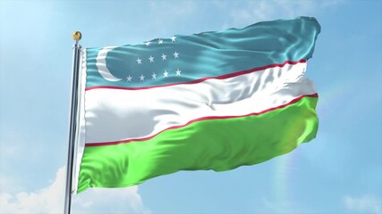 4K Uzbekistan flag waving in the wind - realistic Uzbekistan flag animation in high resolution, perfect for Uzbekistan national day, independence, travel and patriotic video projects