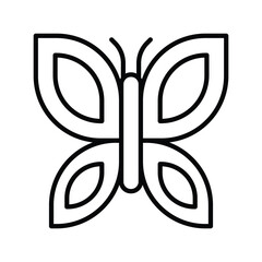 A black line drawing of a butterfly with rounded wings and a central body