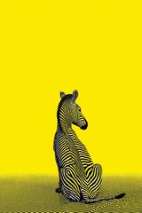Obraz premium Vibrant Zebra Resting Against a Bright Yellow Background in a Striking Art Piece