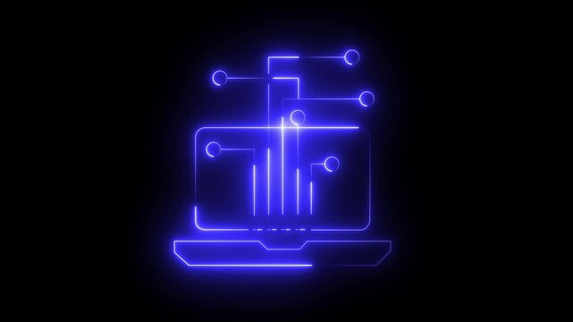 Abstract glowing neon digital circuit icon animation on black background Technology system. 4k motion graphic animation .