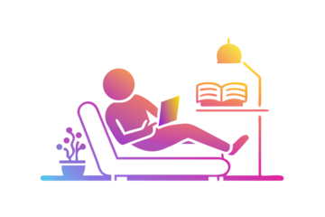 A person relaxing and reading a book on a comfortable chair with a side table and lamp