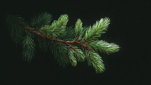 A green fir branch, with its vibrant needles and sturdy stem, on dark. It is a reminder of nature's strength and beauty, and the tranquility it brings to our lives.