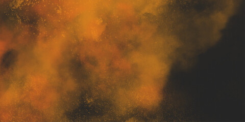 Brown texture. Orange powder explosion on black background. grunge and grainy abstract Flying through stormy brown clouds .
