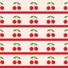 Retro Cherries with Ribbons and Stripes Seamless Pattern