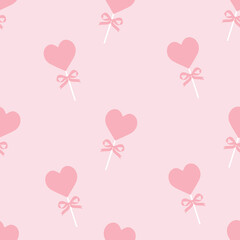 Soft Pink Heart Lollipop Seamless Pattern