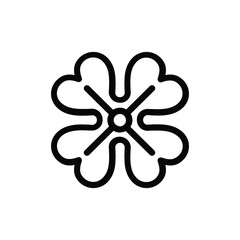 A flowerlike design with four rounded petals centered with a circle and crossing lines