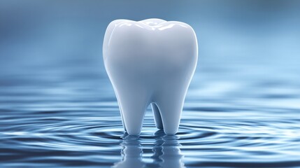 Tooth in water under blue sky close up of tooth submerged in clear water reflecting blue sky above surface creating serene scene
