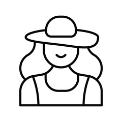 A lineart icon depicts a person wearing a sunhat and a tank top The face shows a curved mouth