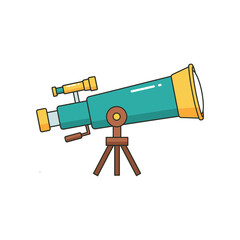 Cartoon Telescope on Tripod Observing the Cosmos and Celestial Objects